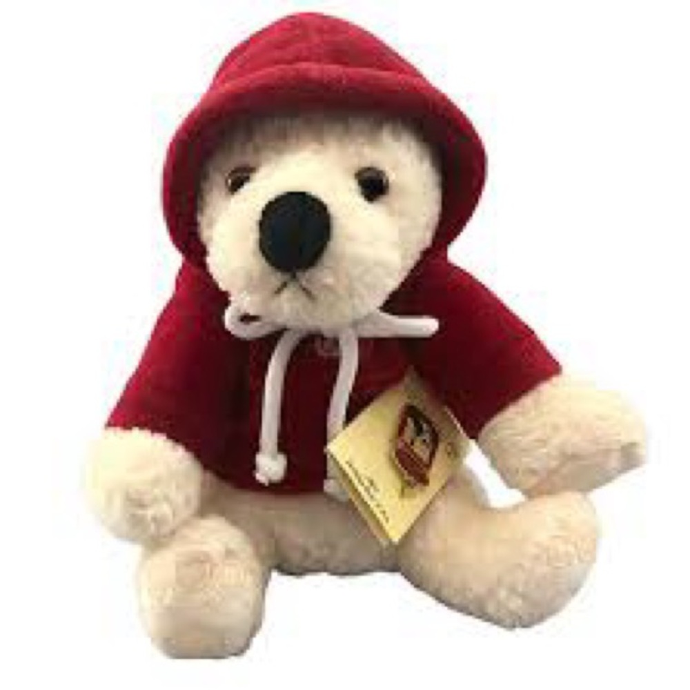VTG Department 56 Holiday Christmas Bear and 2003 Village Pin Set Red Hoodie